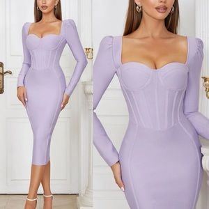 Lilac / lavender / light purple Sweetheart Neck Split Back Bandage Dress